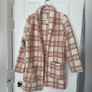 Reitmans Cream and Pink Checkered Cardigan